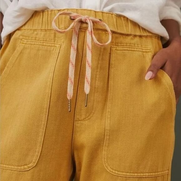 Anthropologie Pilcro Cottage Utility Pants Yellow Elastic Waist Medium - Picture 3 of 7
